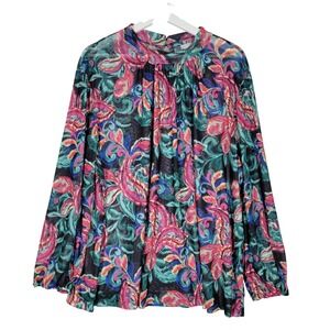 Cupio Blush Blouse Womens 3X Multicolor Paisley Sheer Mesh Mock Neck Top